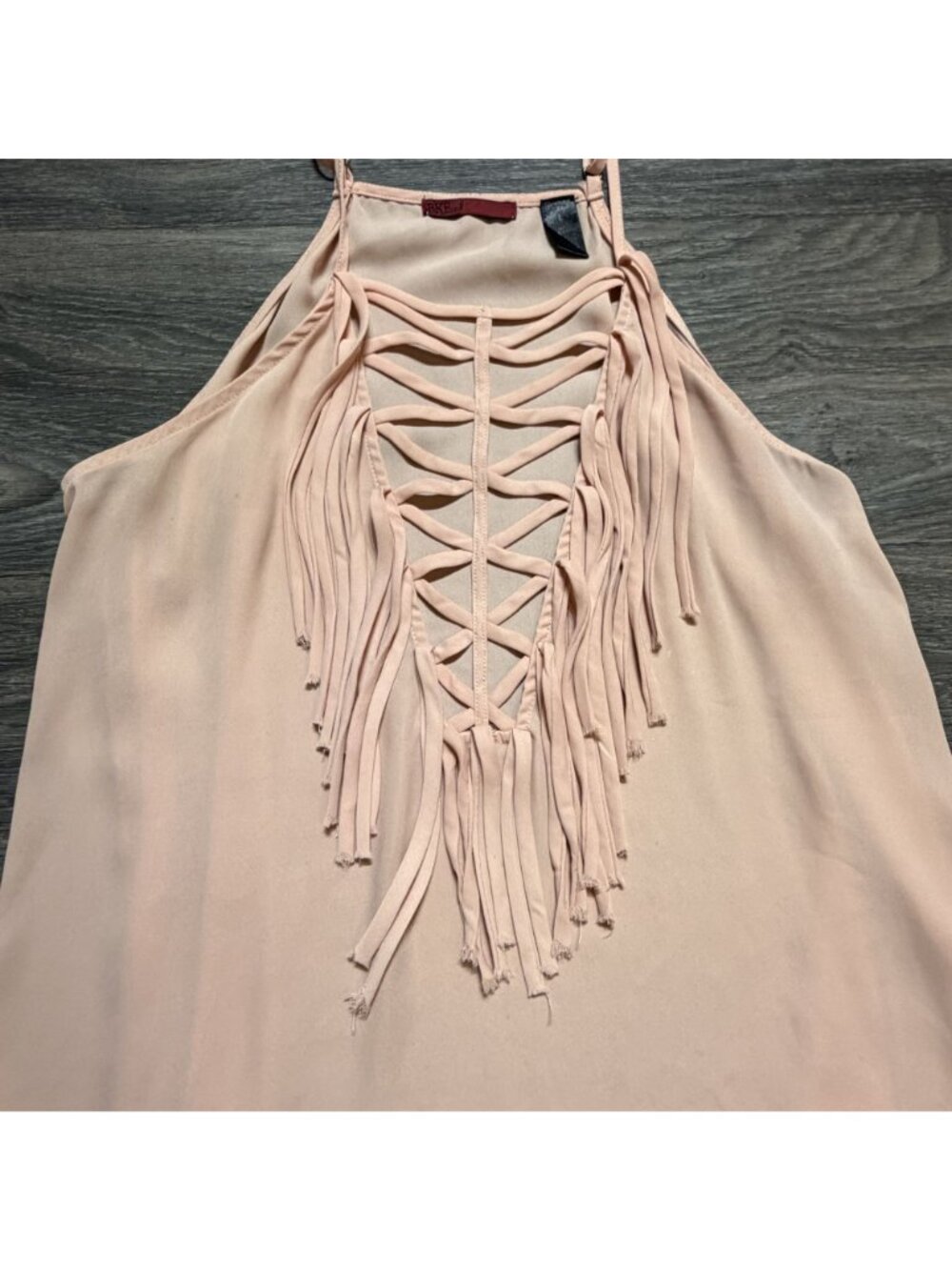 BKE Red Fringe Tank Top Large Blush Pink Crisscross Strappy Festival Y2K 00s - Picture 14 of 16